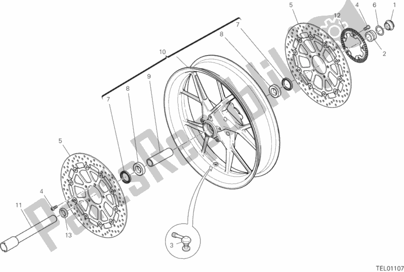 All parts for the Front Wheel of the Ducati Multistrada 1260 Touring 2018